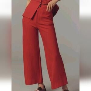 The Colette Knit Crop Wide-Leg Pants by Maeve Sz 31 Petite True Red New